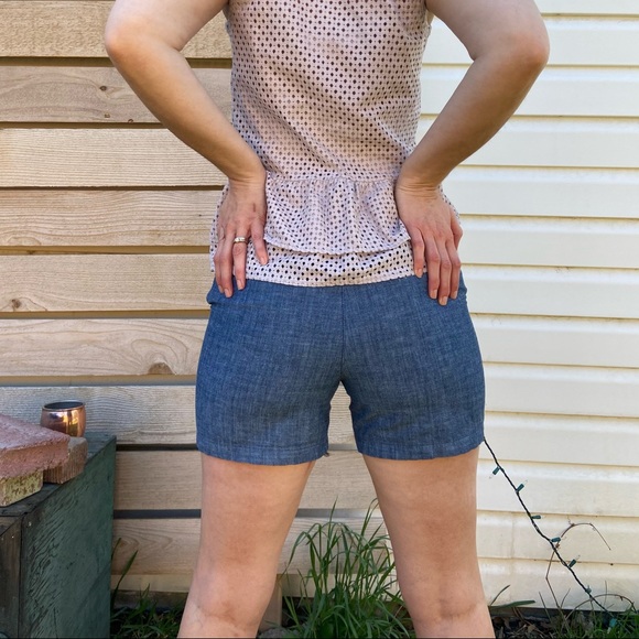 Chambray Cotton Blue High Rise Longline Shorts 🌿 - Picture 2 of 8